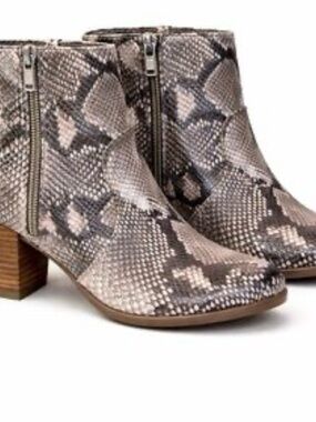 Carlos by Carlos Santana Taupe Snake-Print Ankle Booties